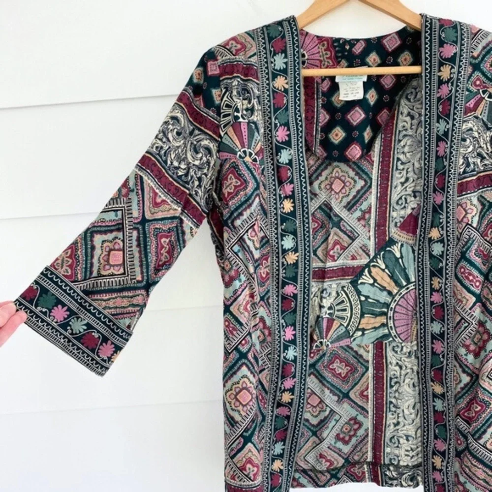 Vintage Open Front Printed Jacket Cardigan Multicolor Print 14 Petite